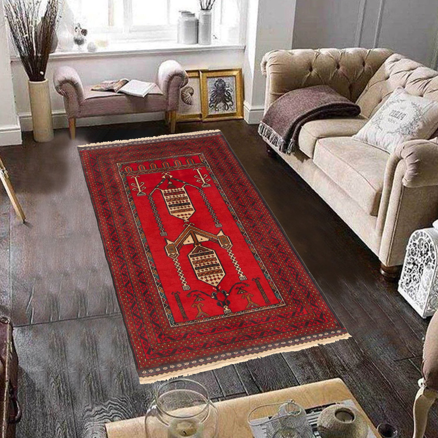 Baluchi Rug Handmade Red Prayer Design 3x5 ft
