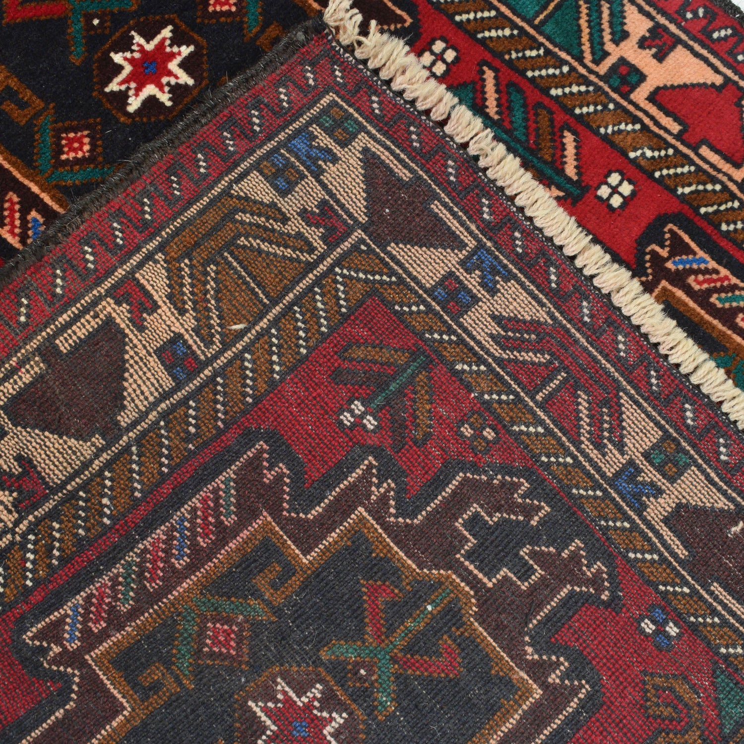 Baluchi Rug Handmade Red Geometric 3x5 ft