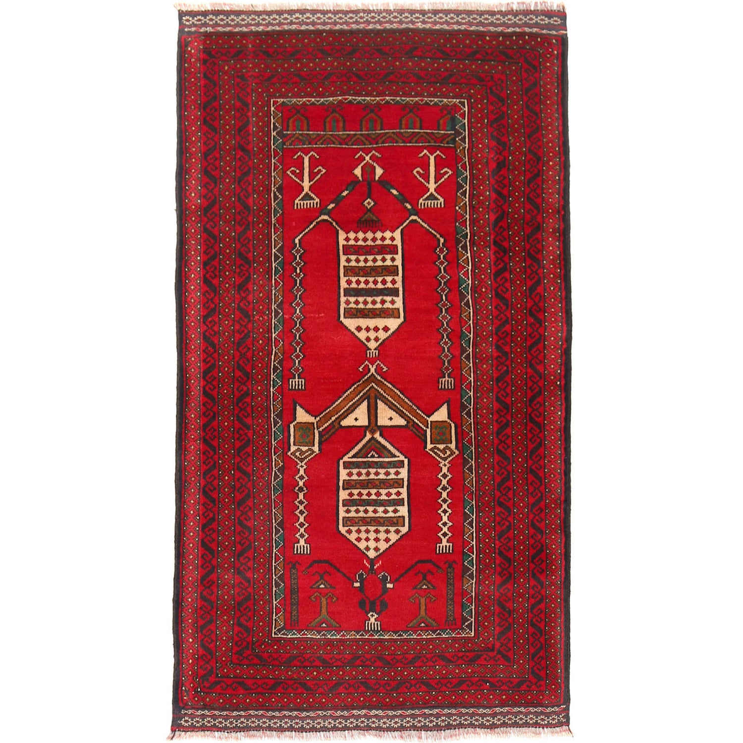 Baluchi Rug Handmade Red Prayer Design 3x5 ft