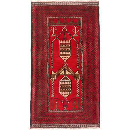 Baluchi Rug Handmade Red Prayer Design 3x5 ft