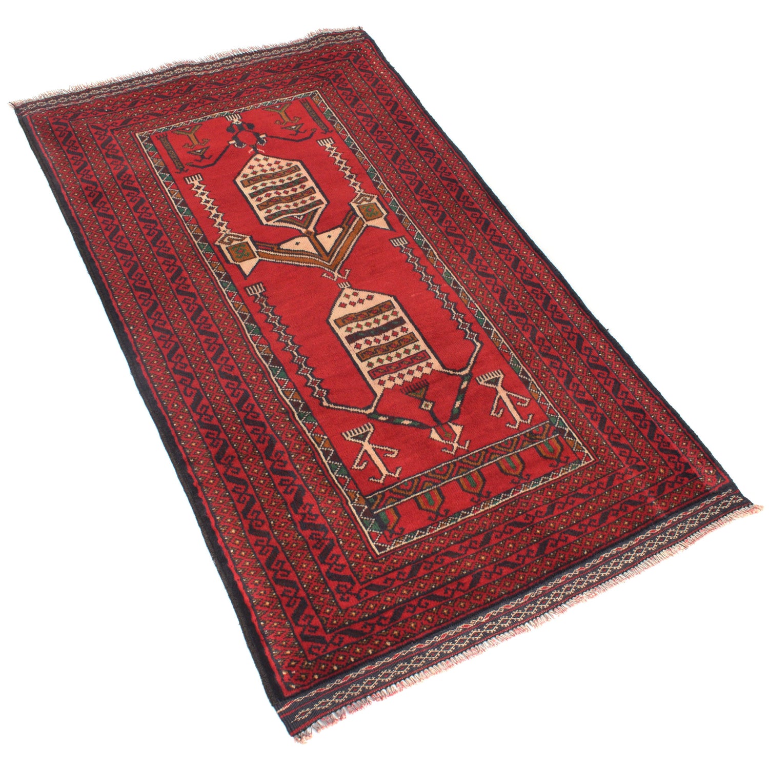 Baluchi Rug Handmade Red Prayer Design 3x5 ft