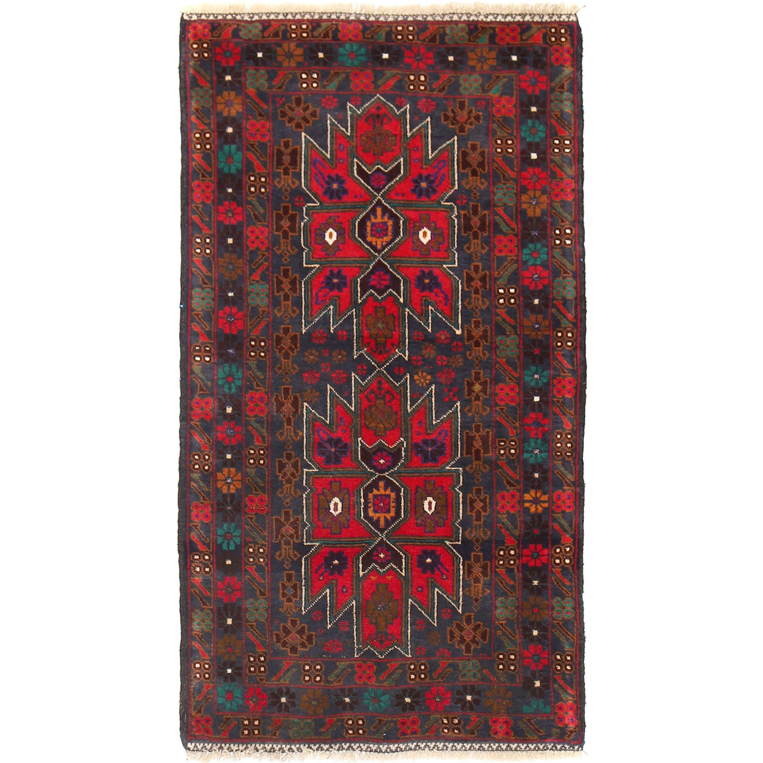 Baluchi Rug Handmade Blue Geometric 3x5 ft