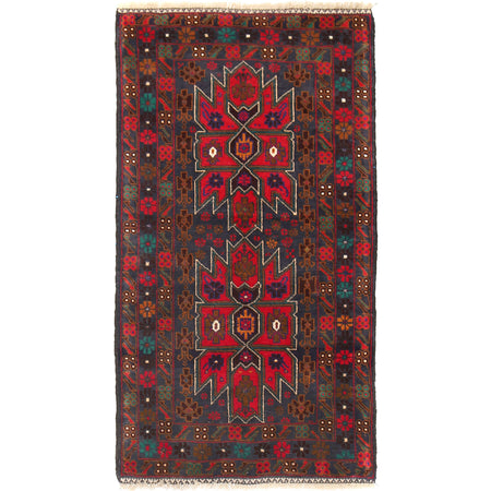 Baluchi Rug Handmade Blue Geometric 3x5 ft