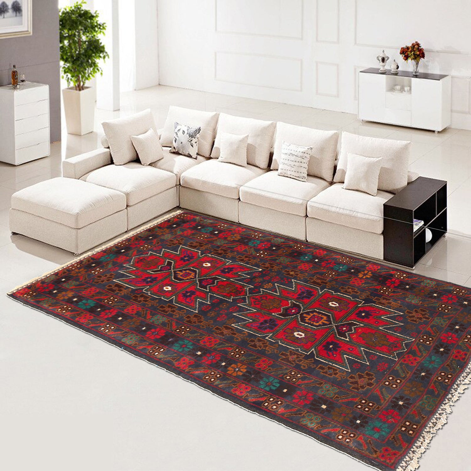Baluchi Rug Handmade Blue Geometric 3x5 ft