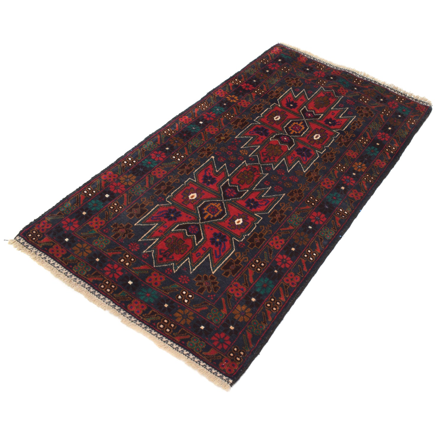 Baluchi Rug Handmade Blue Geometric 3x5 ft