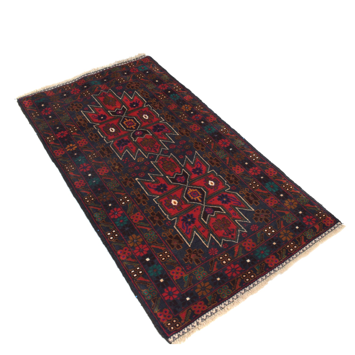 Baluchi Rug Handmade Blue Geometric 3x5 ft