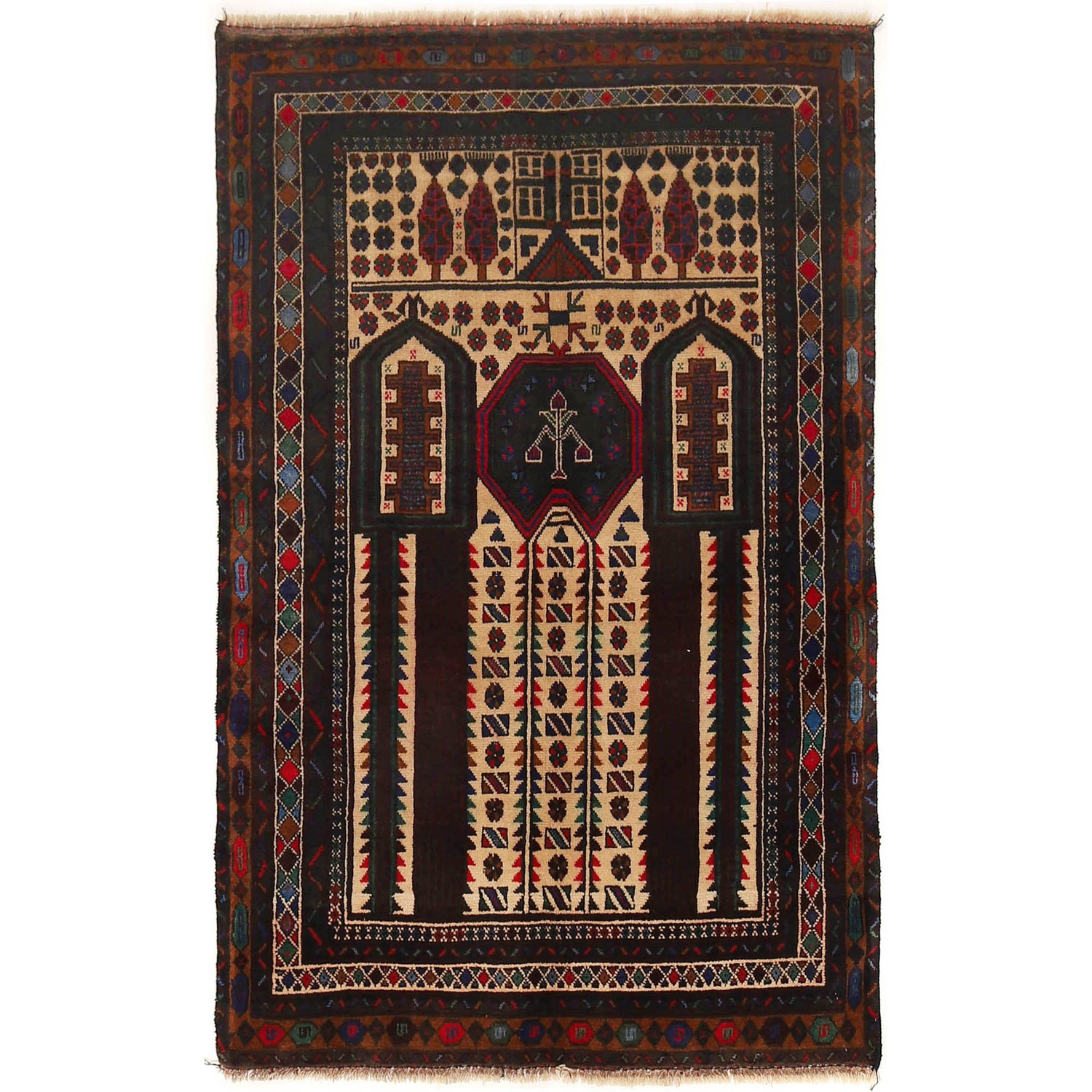 Baluchi Rug Handmade Beige Prayer Design 3x5 ft