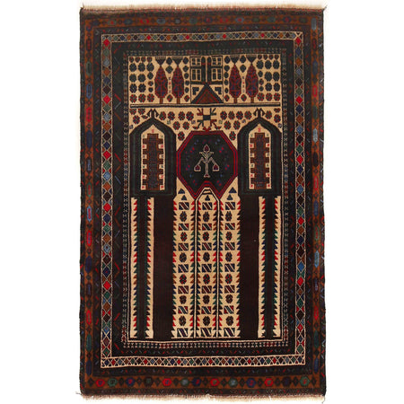 Baluchi Rug Handmade Beige Prayer Design 3x5 ft