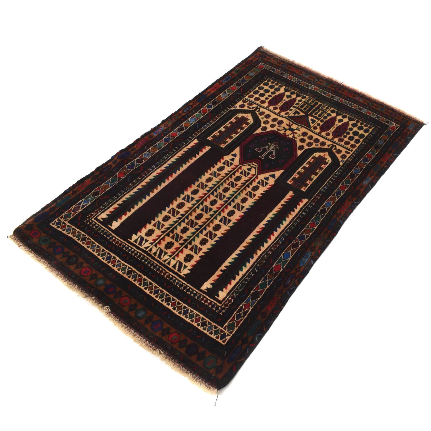 Baluchi Rug Handmade Beige Prayer Design 3x5 ft