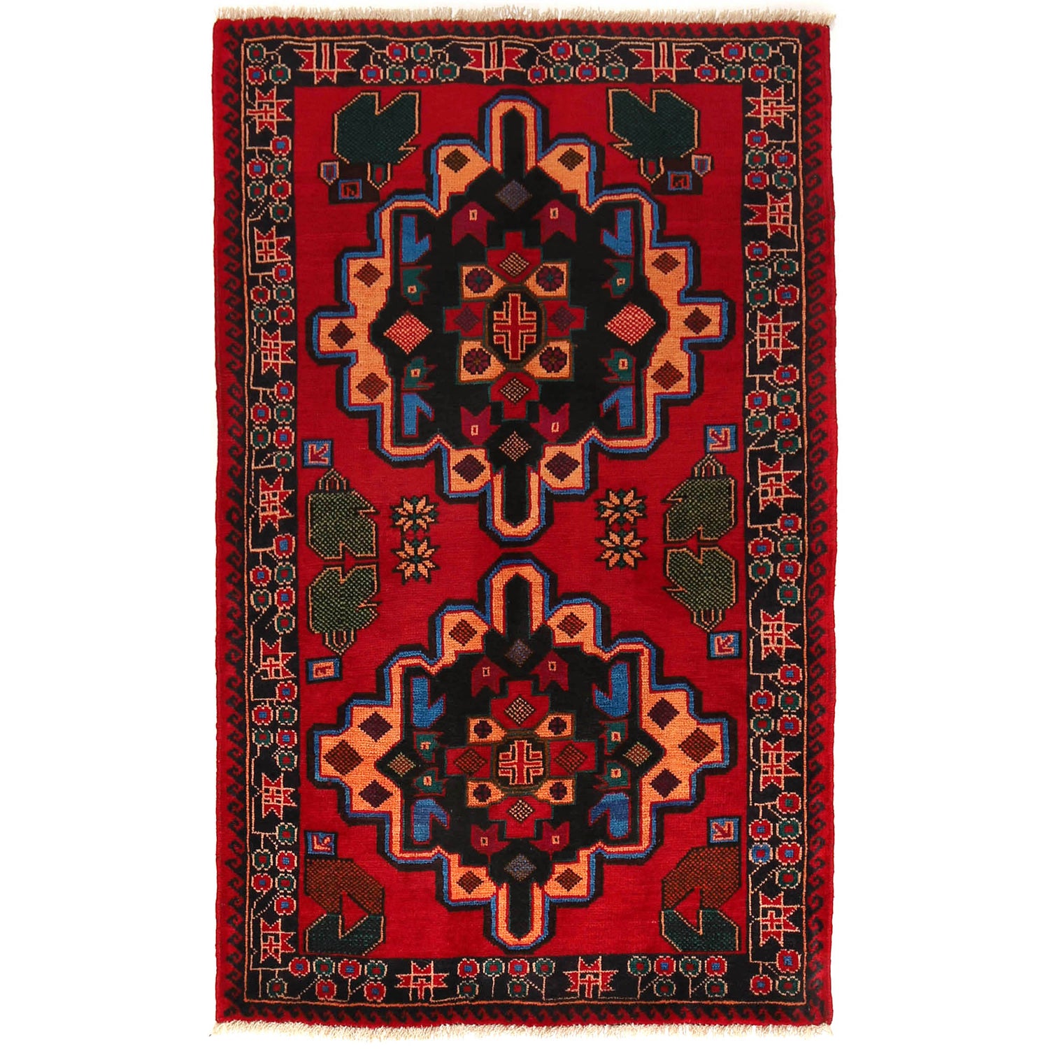 Baluchi Rug Handmade Red Geometric 3x5 ft