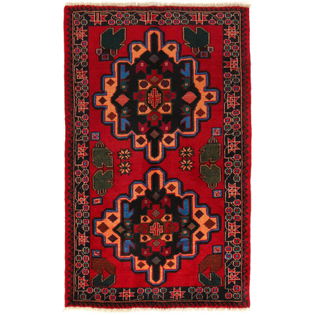 Baluchi Rug Handmade Red Geometric 3x5 ft