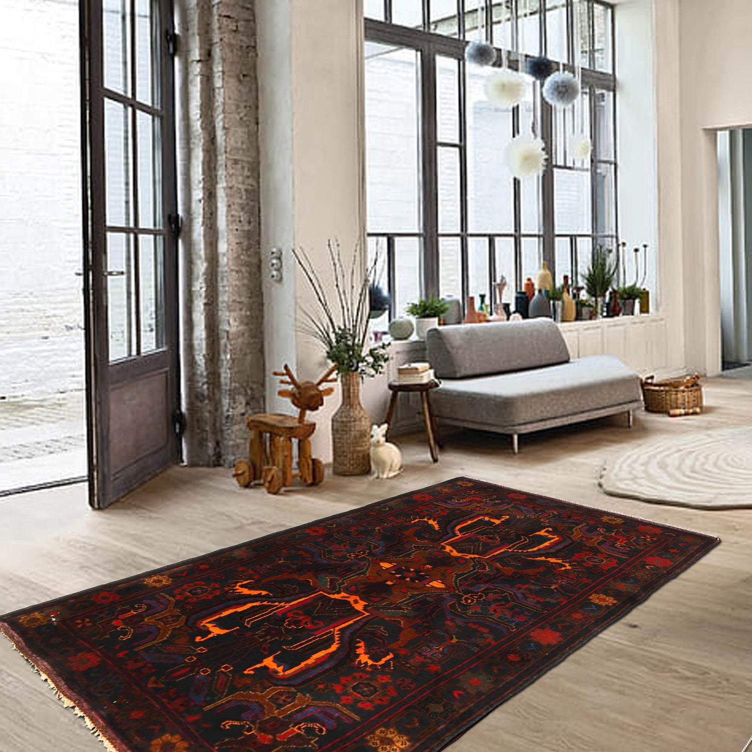 Baluchi Rug Handmade Multi Geometric 2x4 ft