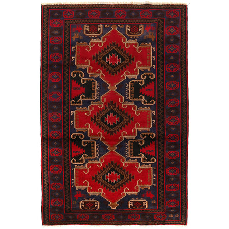 Baluchi Rug Handmade Red Geometric 4x6 ft