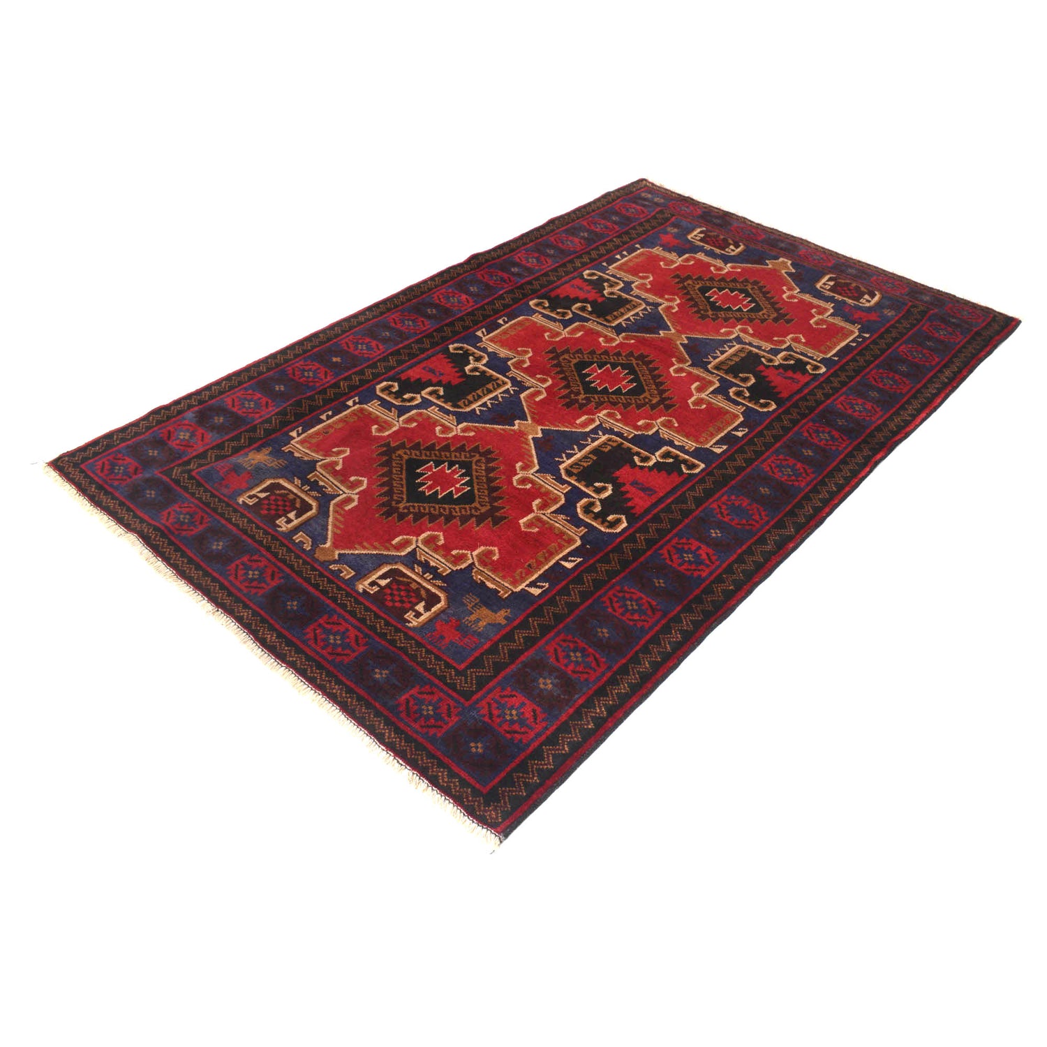 Baluchi Rug Handmade Red Geometric 4x6 ft