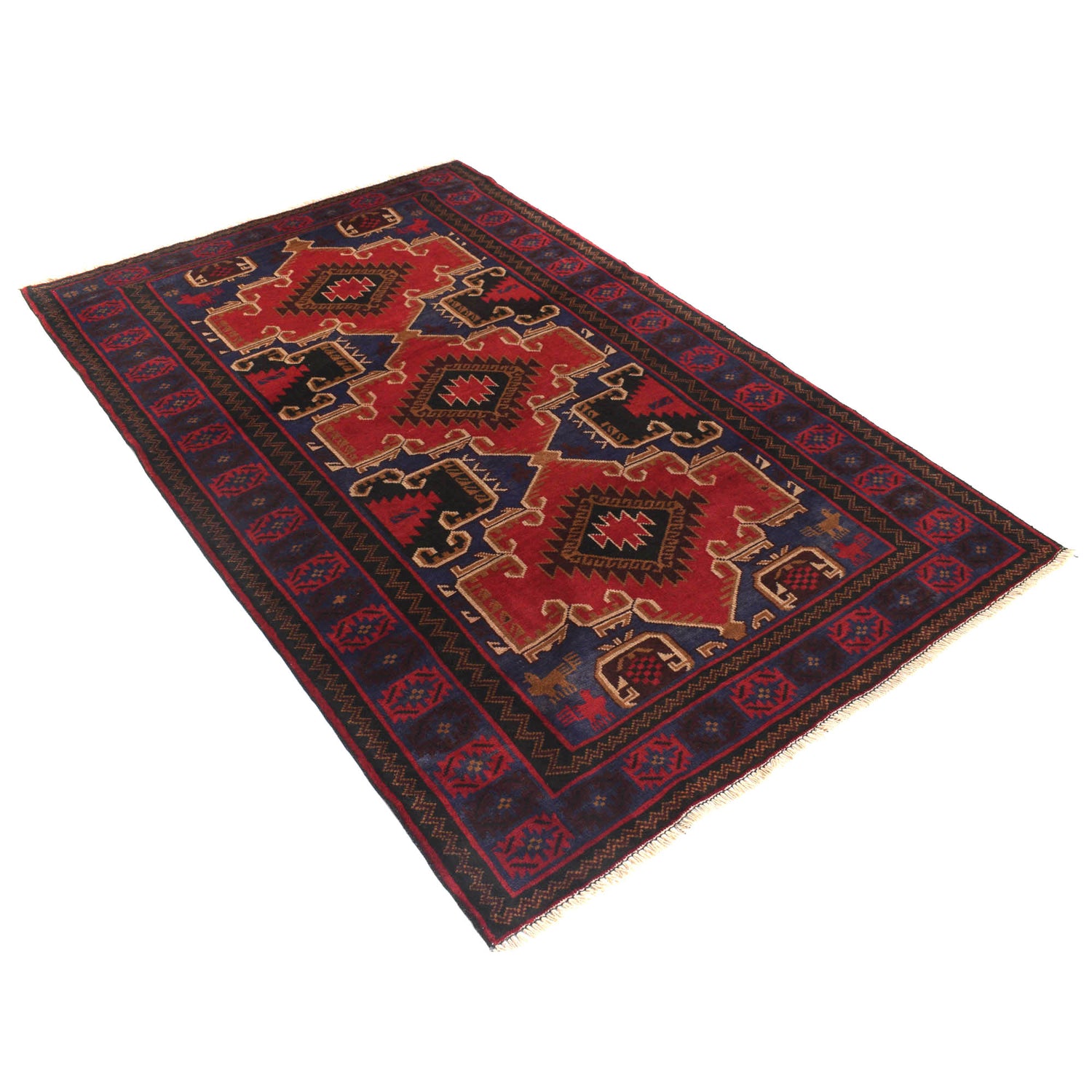 Baluchi Rug Handmade Red Geometric 4x6 ft