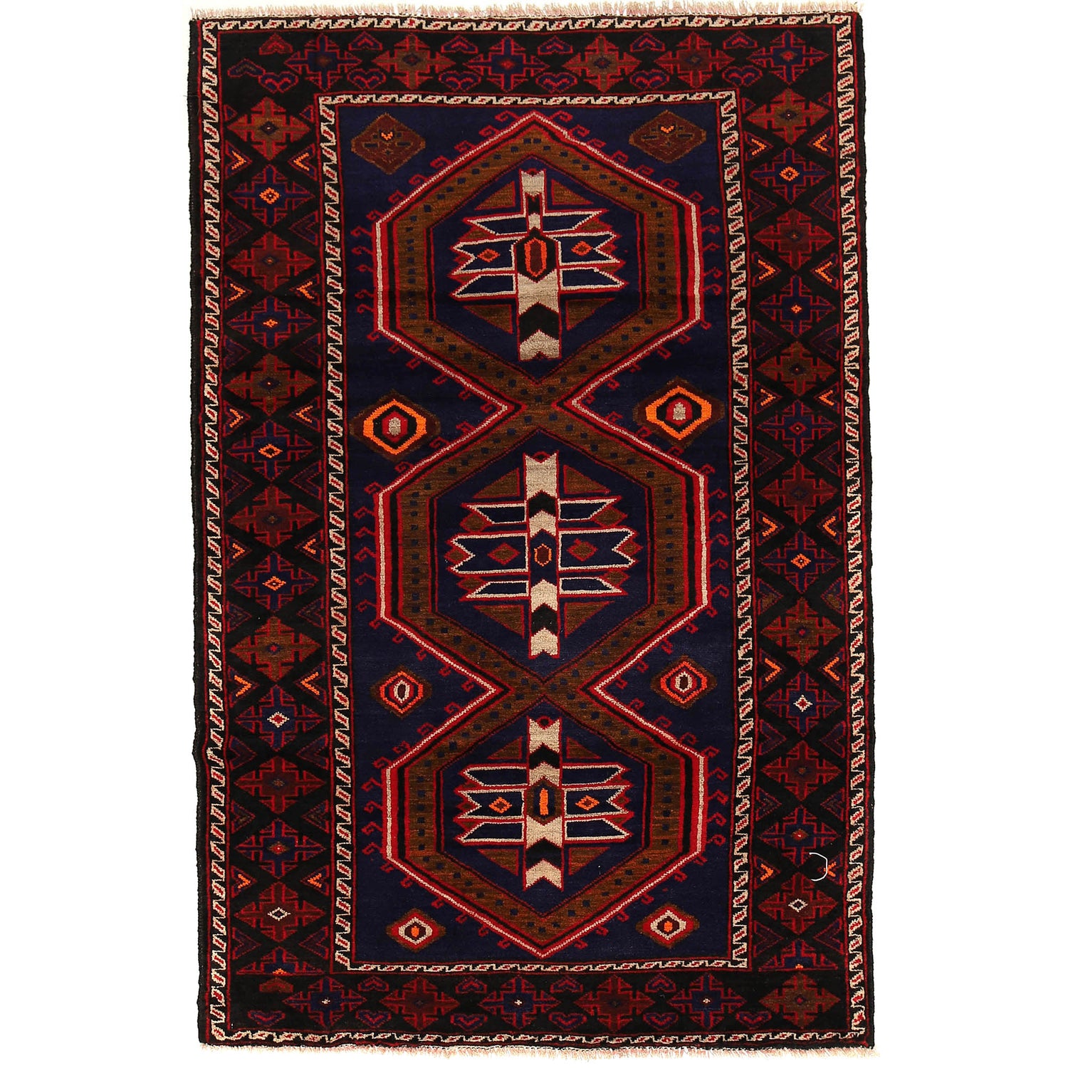 Baluchi Rug Handmade Multi Geometric 4x6 ft