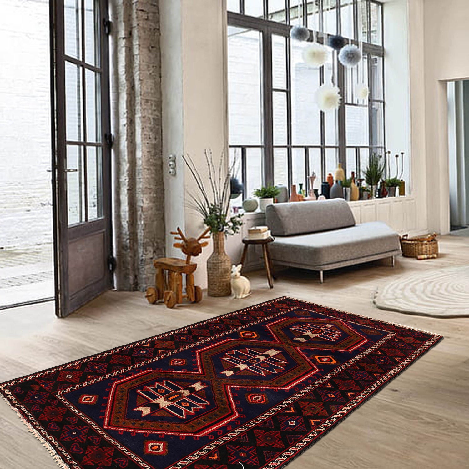 Baluchi Rug Handmade Multi Geometric 4x6 ft