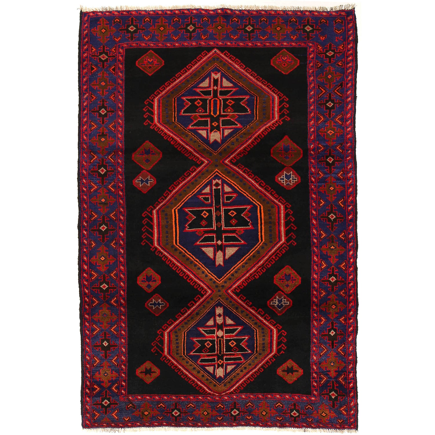 Baluchi Rug Handmade Red Geometric 4x7 ft