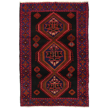 Baluchi Rug Handmade Red Geometric 4x7 ft