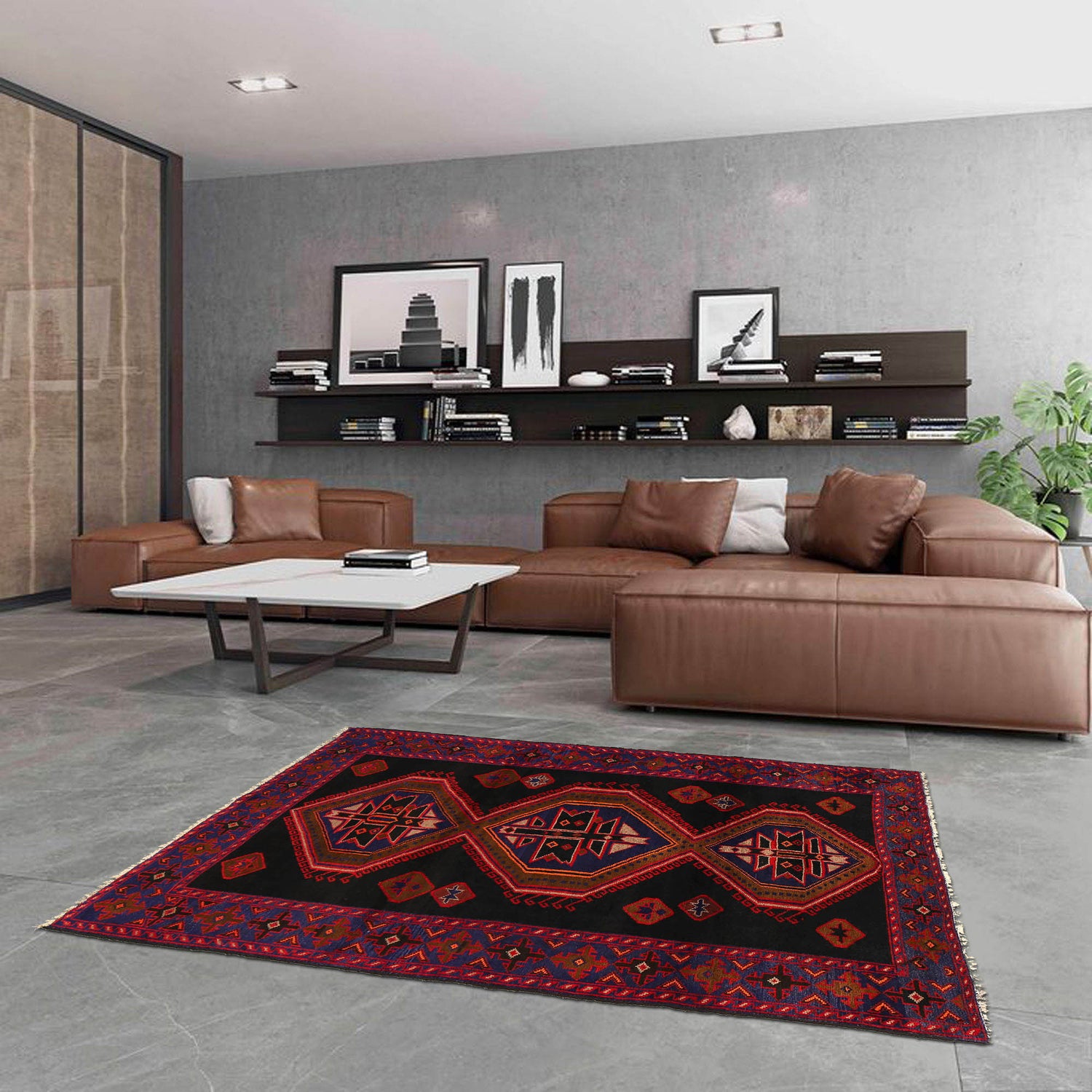 Baluchi Rug Handmade Red Geometric 4x7 ft