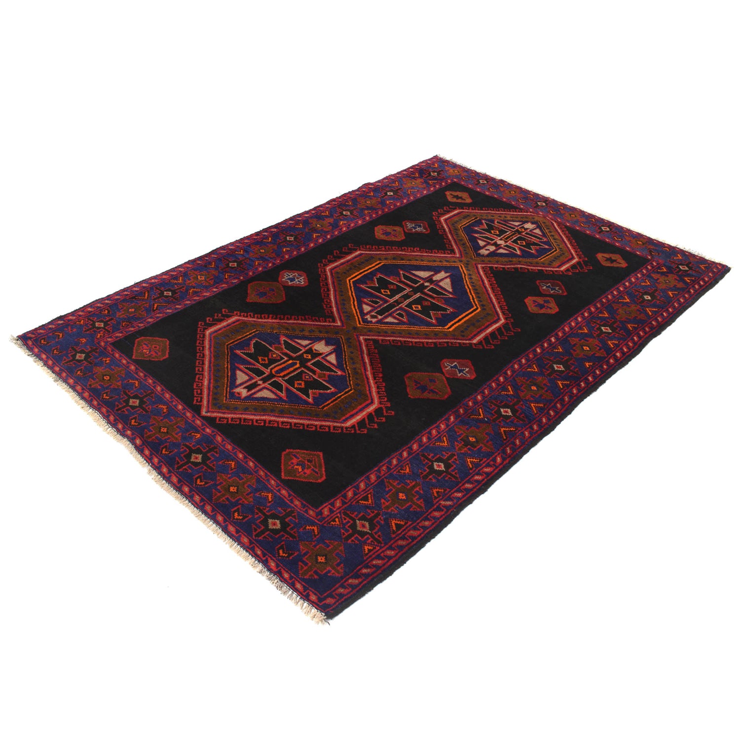 Baluchi Rug Handmade Red Geometric 4x7 ft