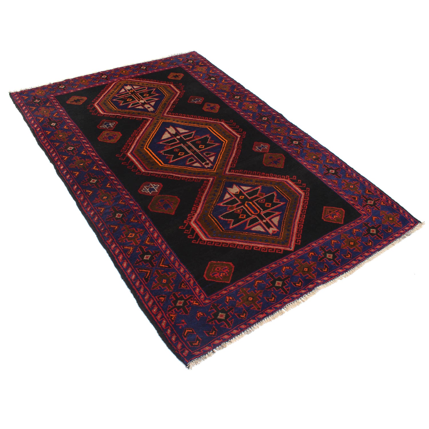 Baluchi Rug Handmade Red Geometric 4x7 ft