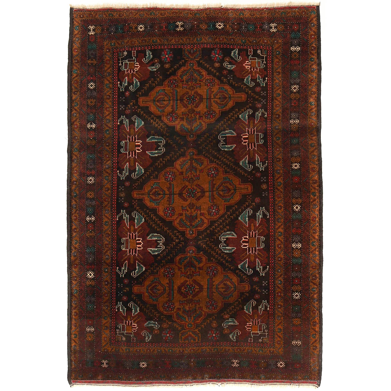Baluchi Rug Handmade Multi Geometric 4x6 ft