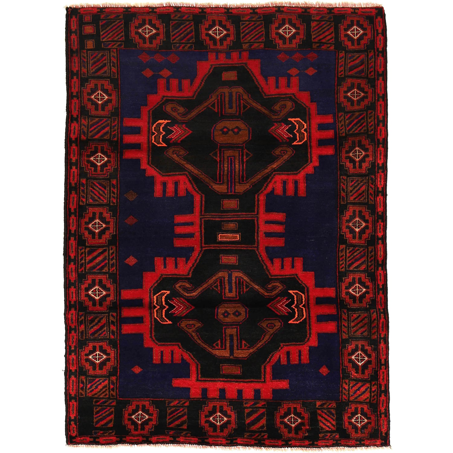 Baluchi Rug Handmade Multi Geometric 4x6 ft