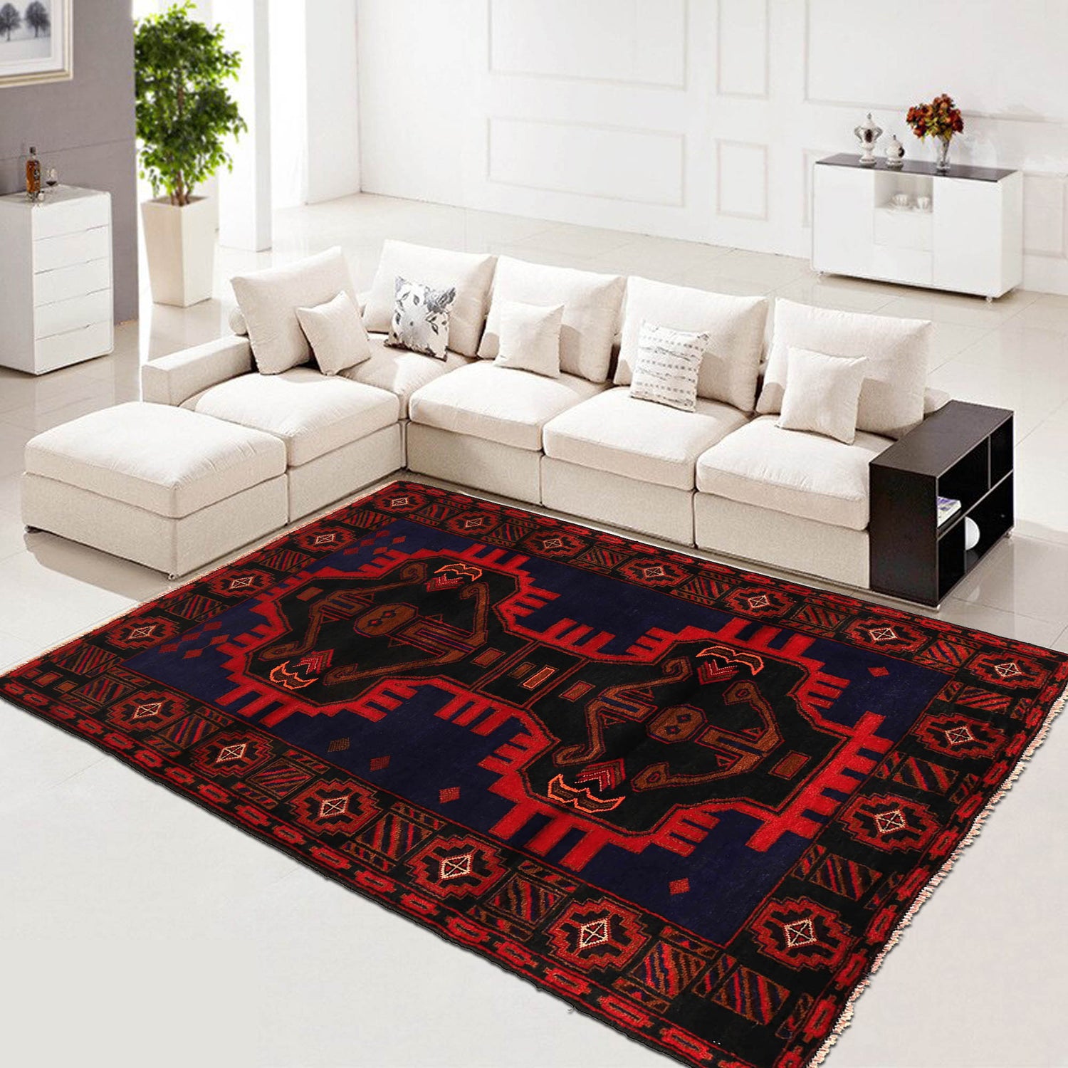 Baluchi Rug Handmade Multi Geometric 4x6 ft