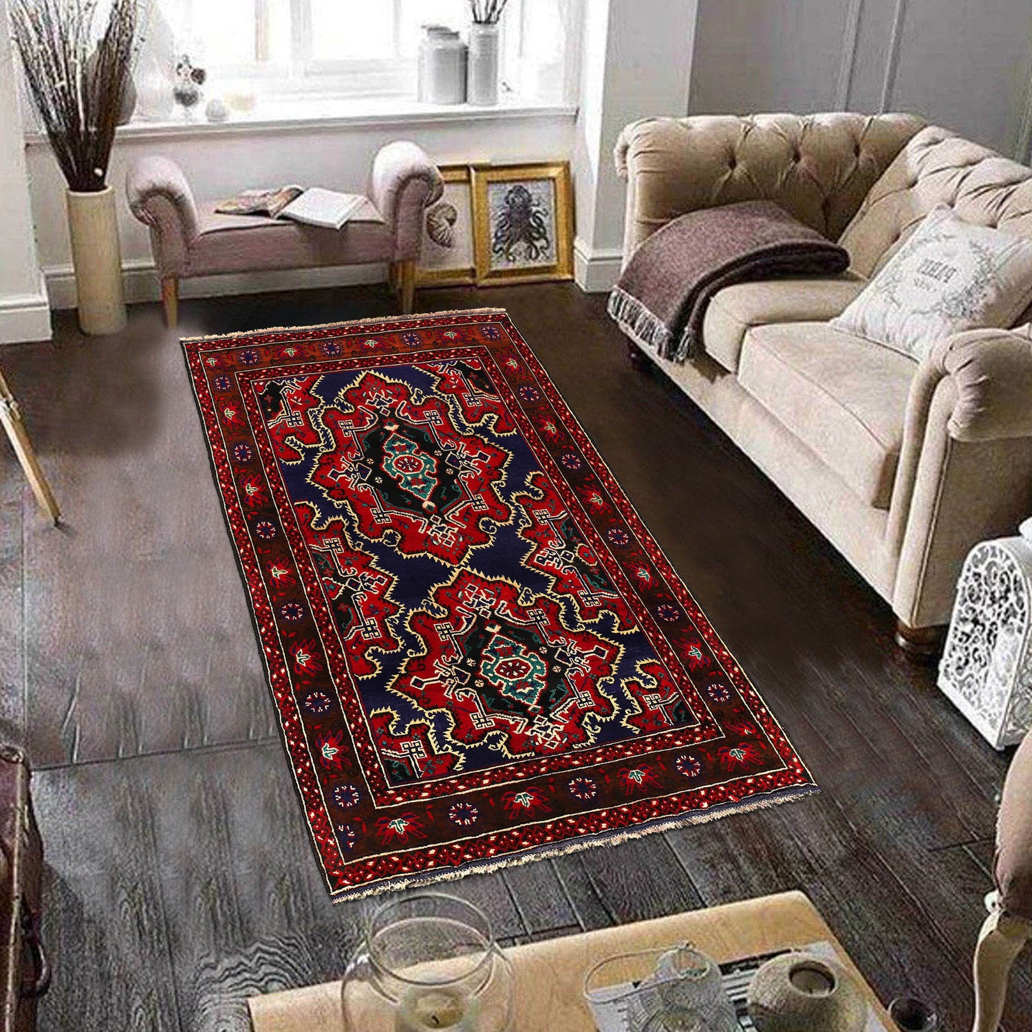 Baluchi Rug Handmade Multi Geometric 4x6 ft