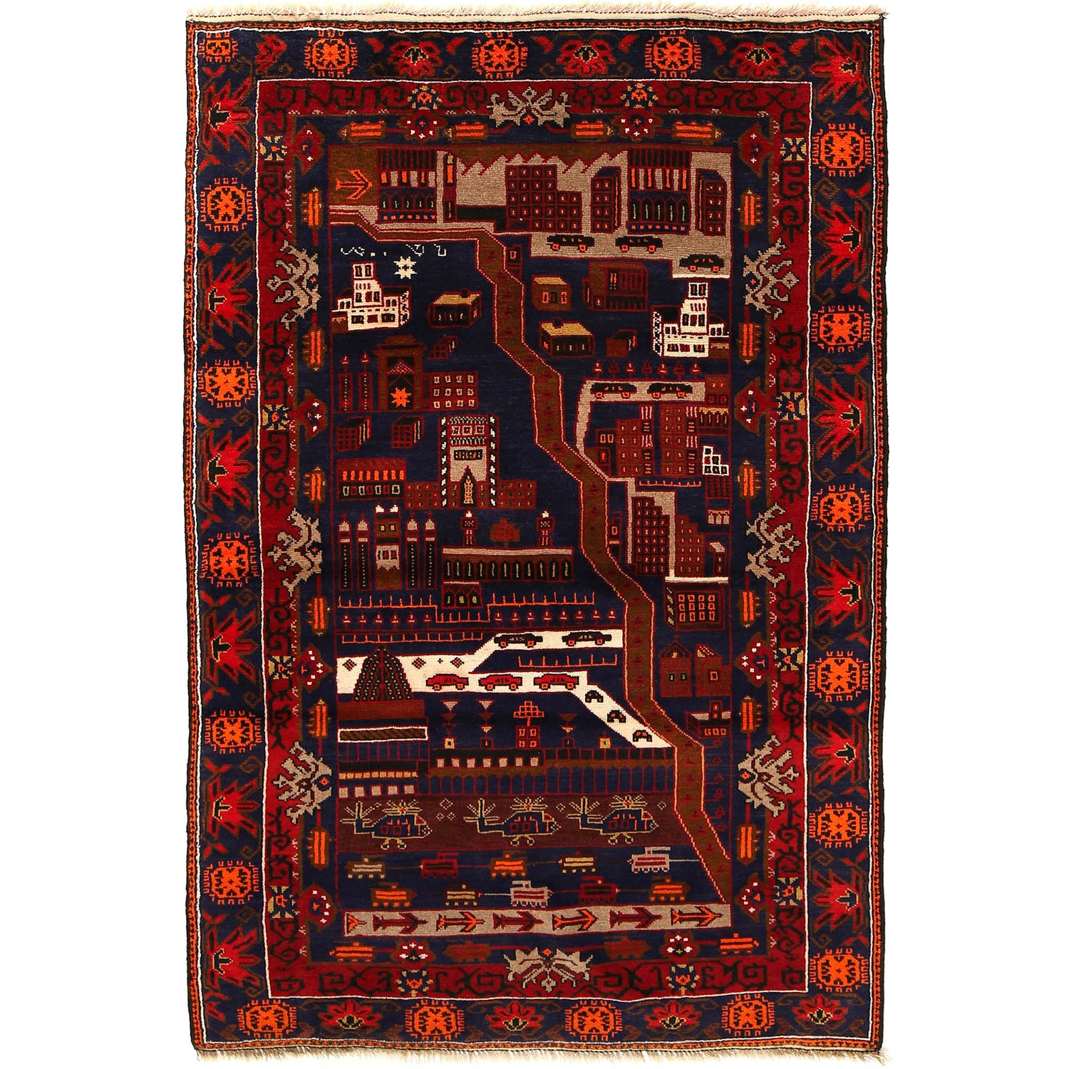 Pictorial Rug Handmade Multi Design
