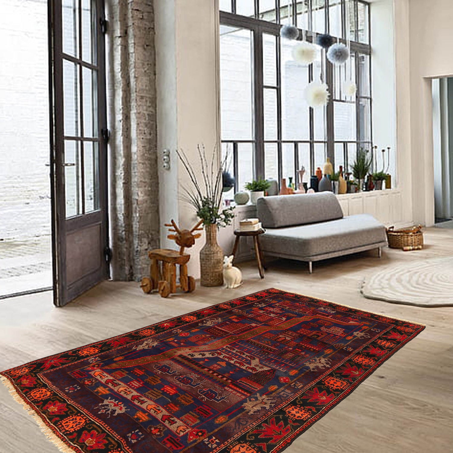 Pictorial Rug Handmade Multi Design
