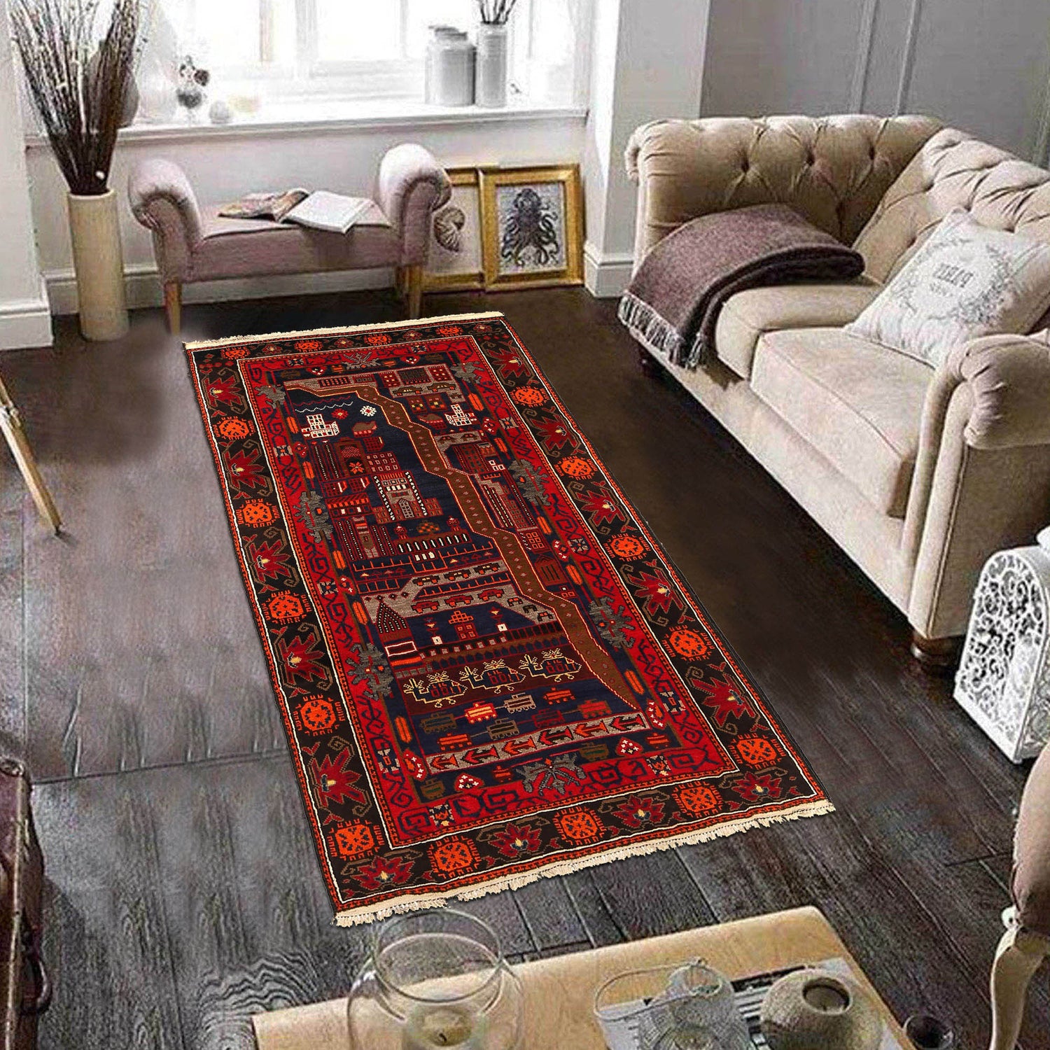 Pictorial Rug Handmade Multi Design