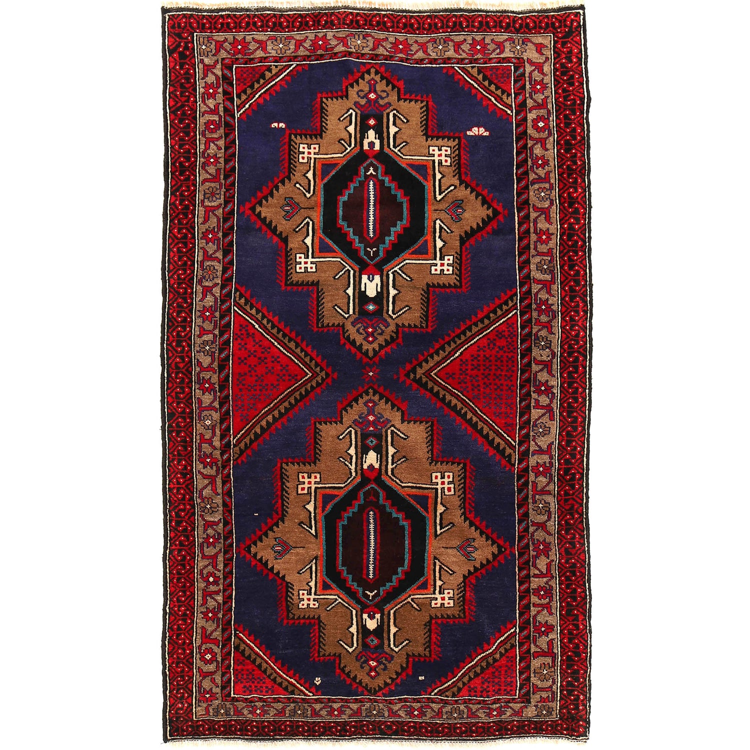 Baluchi Rug Handmade Multi Geometric 4x7 ft