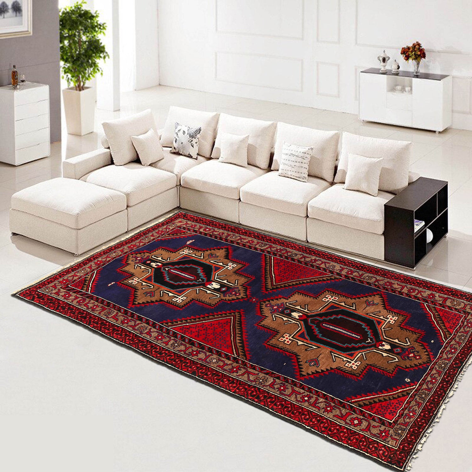 Baluchi Rug Handmade Multi Geometric 4x7 ft