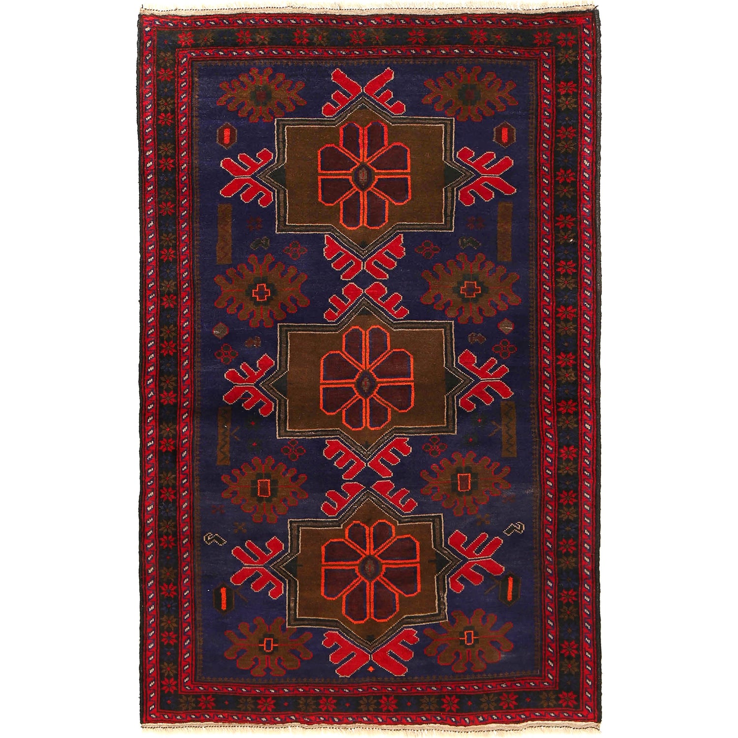 Baluchi Rug Handmade Blue Geometric 4x6 ft