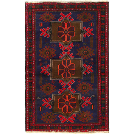 Baluchi Rug Handmade Blue Geometric 4x6 ft