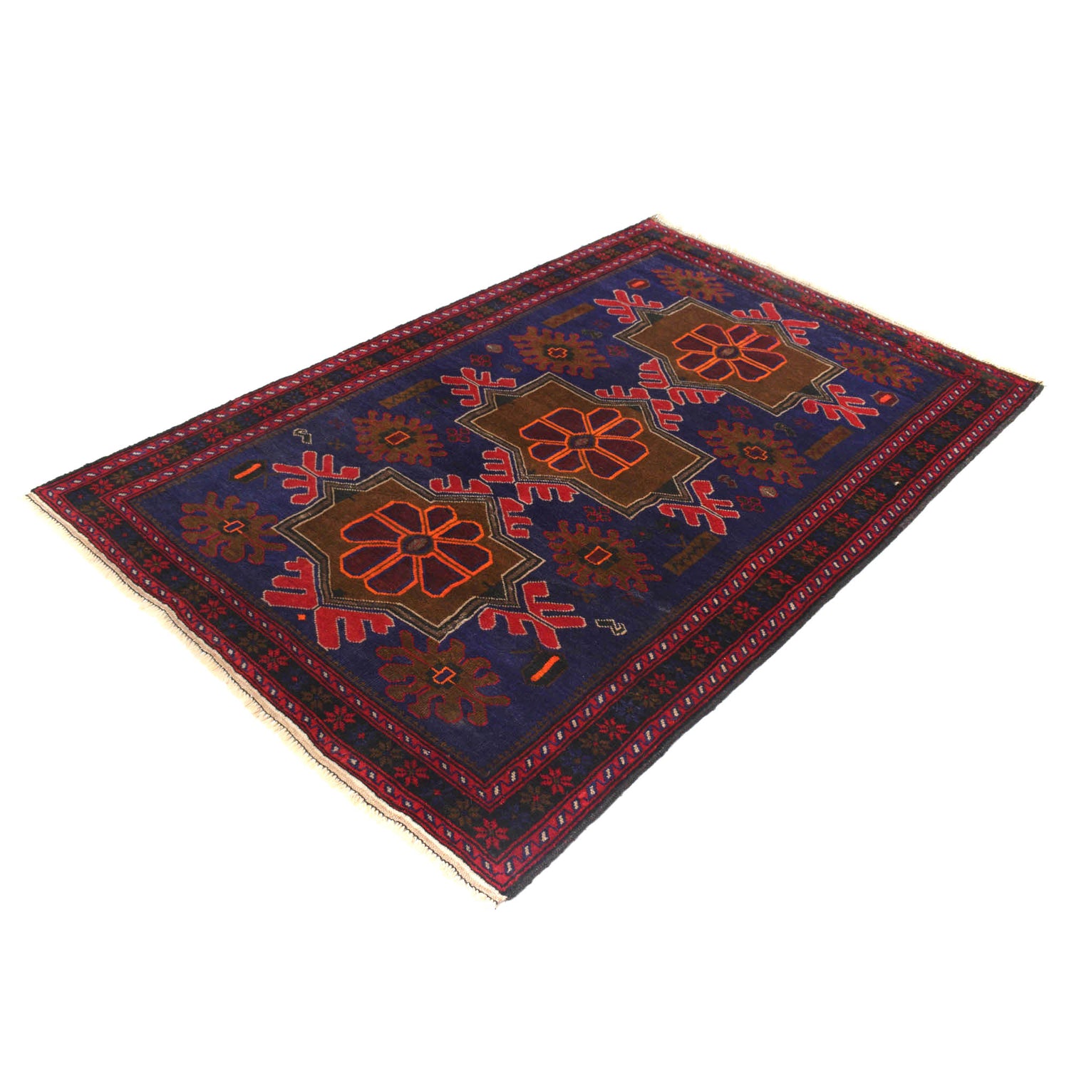 Baluchi Rug Handmade Blue Geometric 4x6 ft