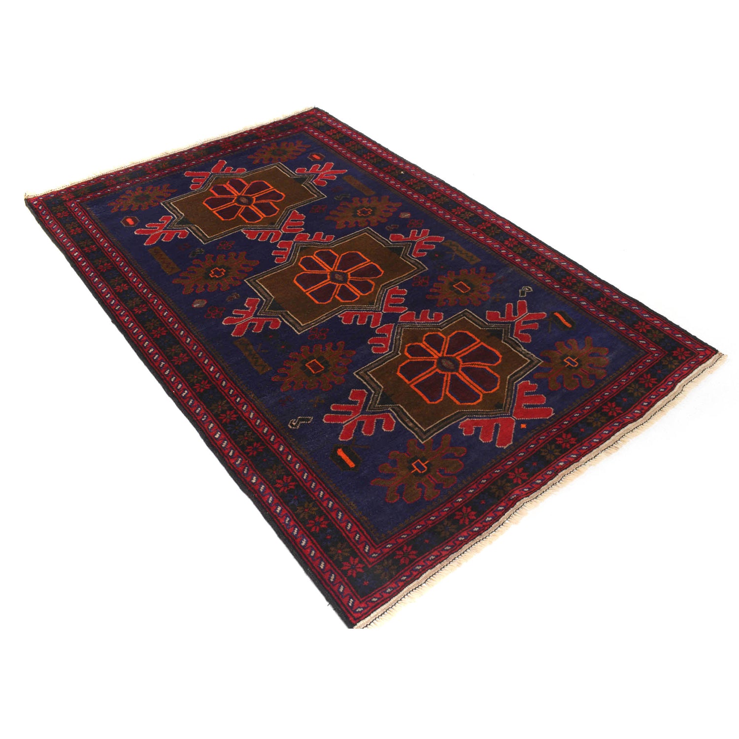 Baluchi Rug Handmade Blue Geometric 4x6 ft