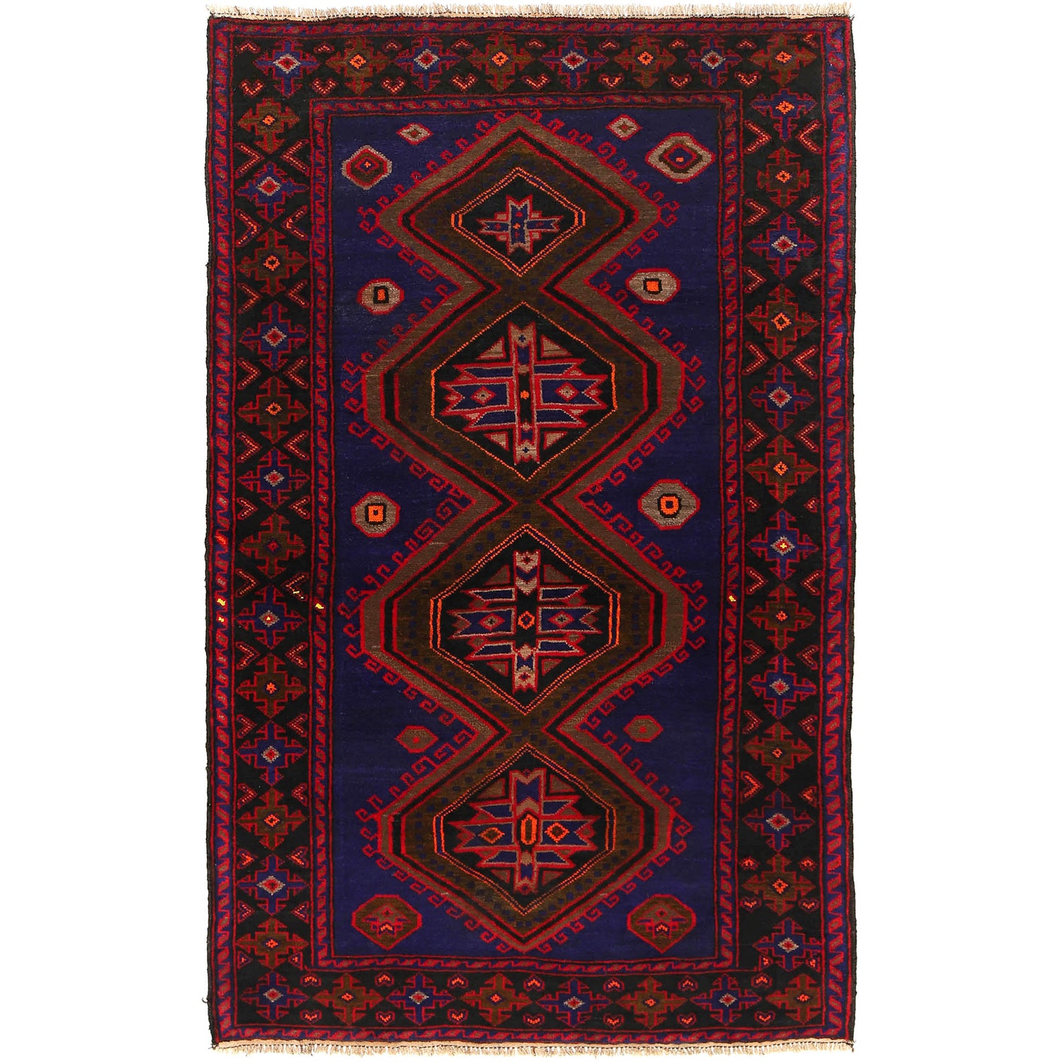 Baluchi Rug Handmade Multi Geometric 4x7 ft