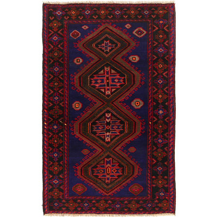 Baluchi Rug Handmade Multi Geometric 4x7 ft