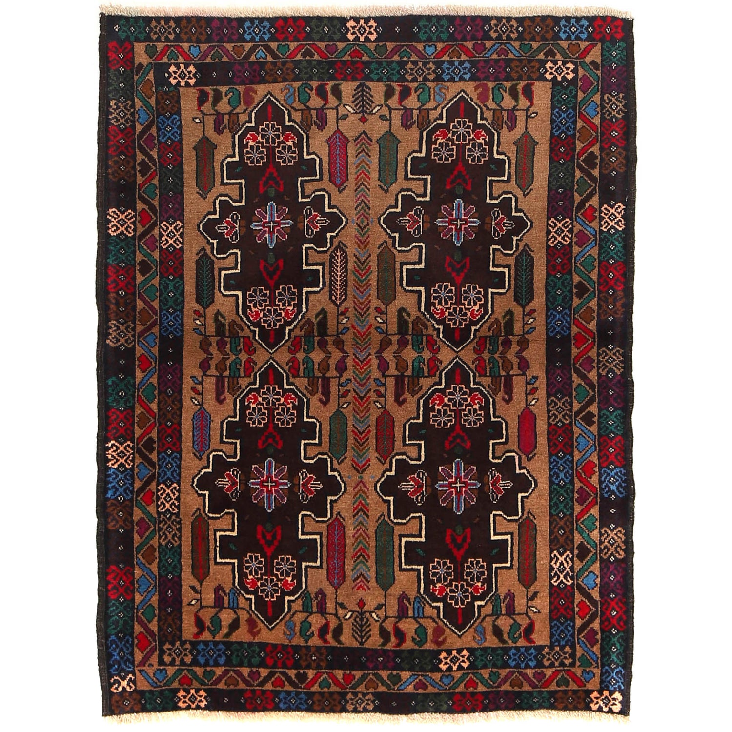 Baluchi Rug Handmade Multi Geometric 2x4 ft