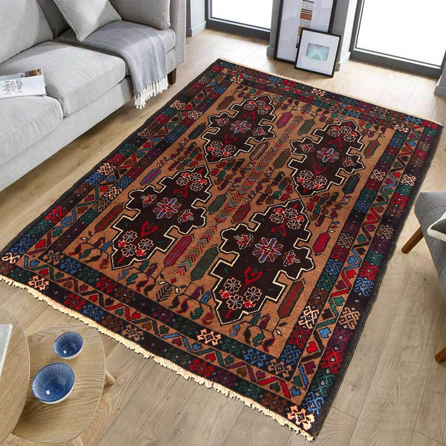 Baluchi Rug Handmade Multi Geometric 2x4 ft