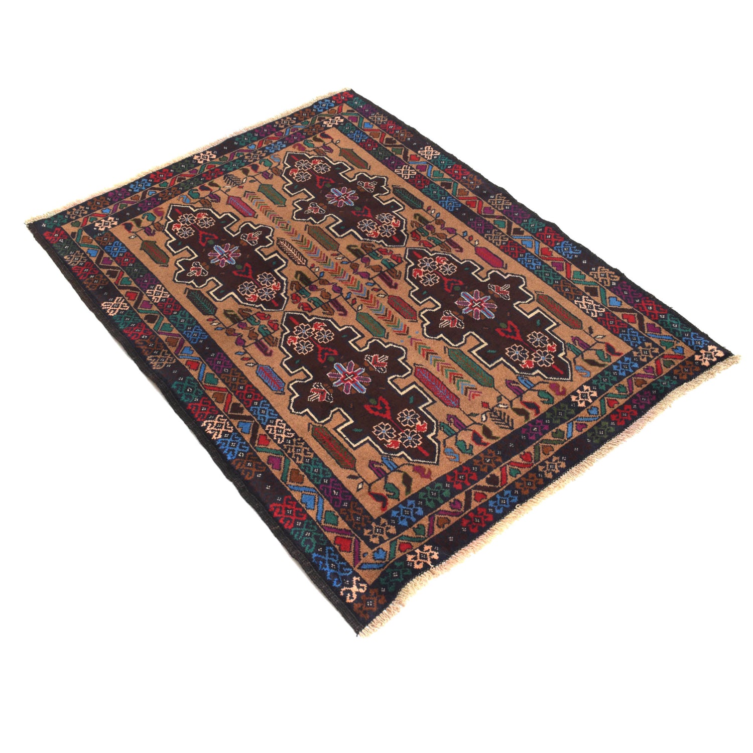 Baluchi Rug Handmade Multi Geometric 2x4 ft