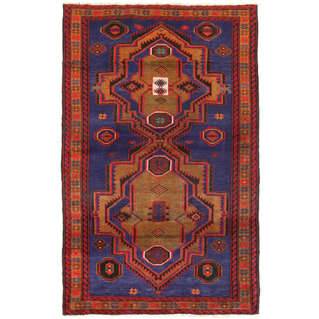 Baluchi Rug Handmade Blue Geometric 4x6 ft