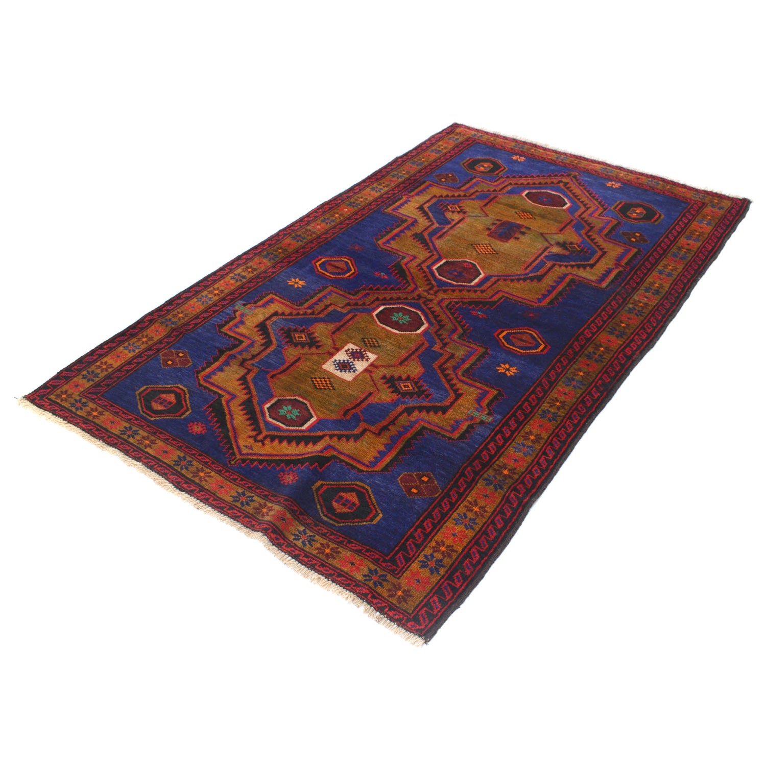 Baluchi Rug Handmade Blue Geometric 4x6 ft