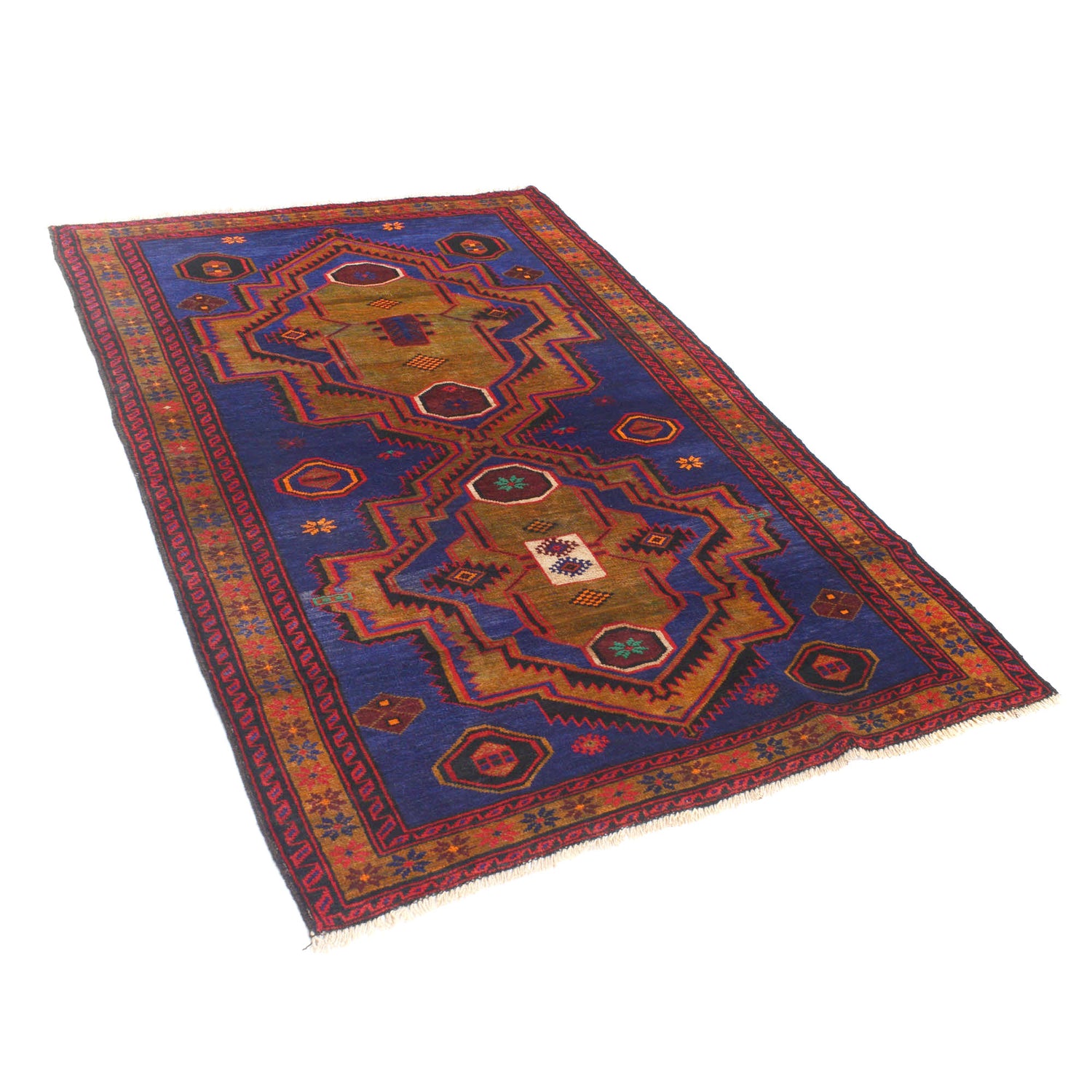 Baluchi Rug Handmade Blue Geometric 4x6 ft