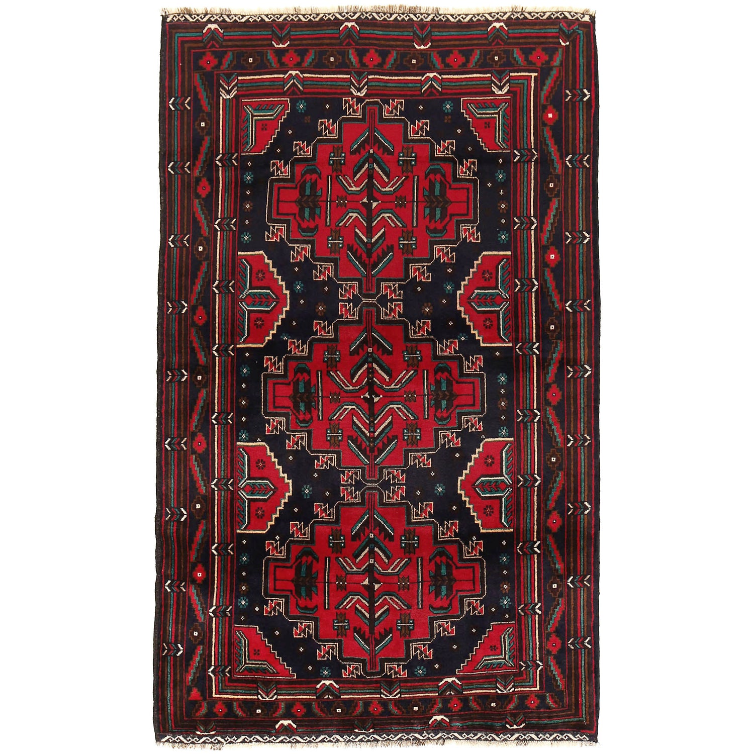 Baluchi Rug Handmade Multi Geometric 4x6 ft