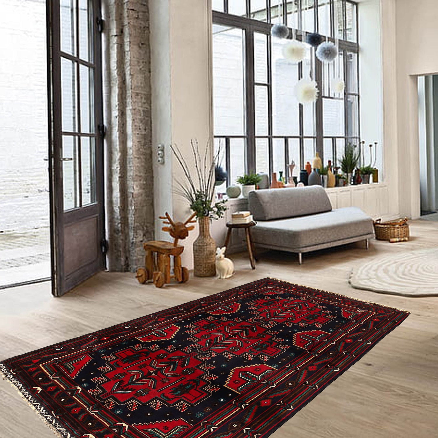 Baluchi Rug Handmade Multi Geometric 4x6 ft