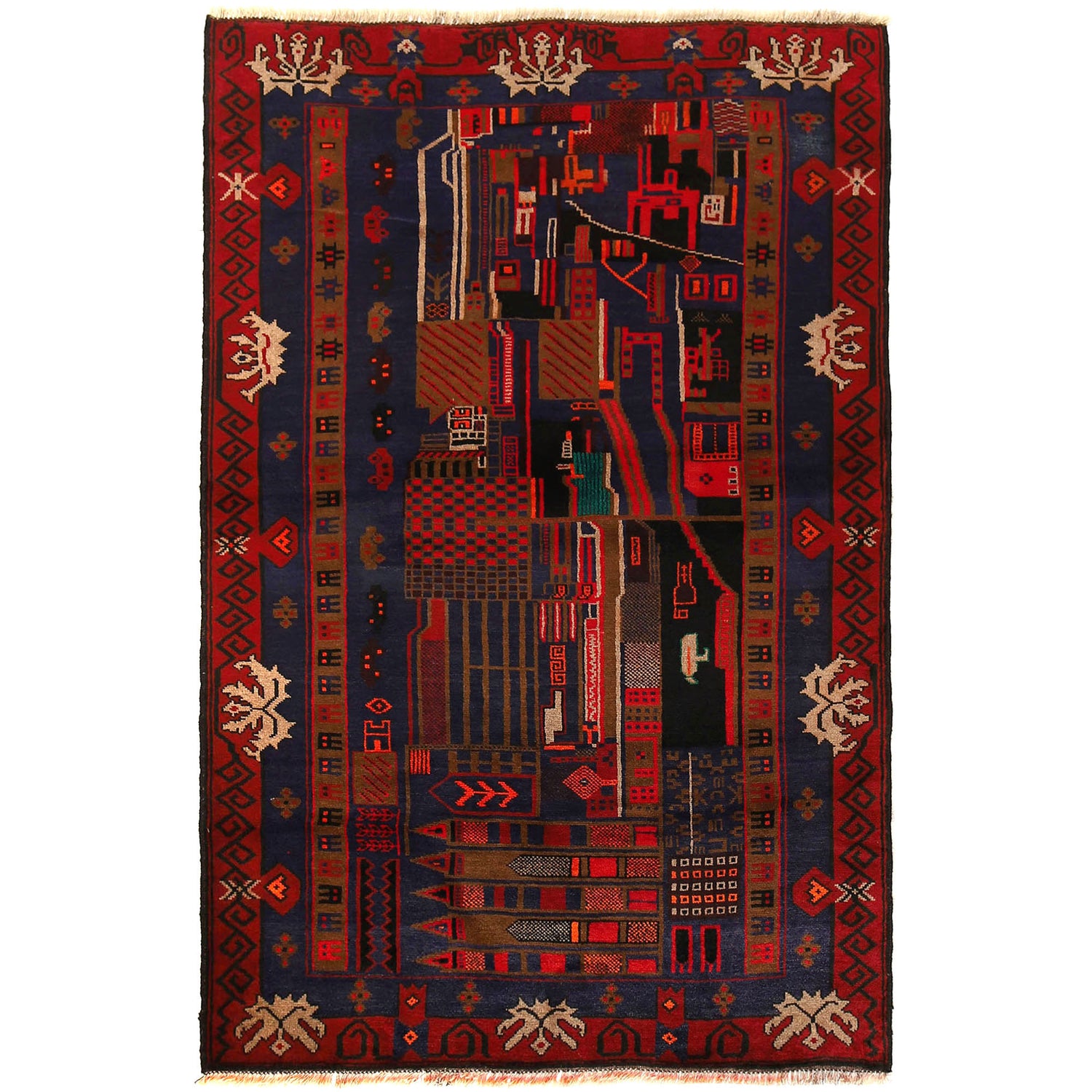 Pictorial Rug Handmade Multi Design
